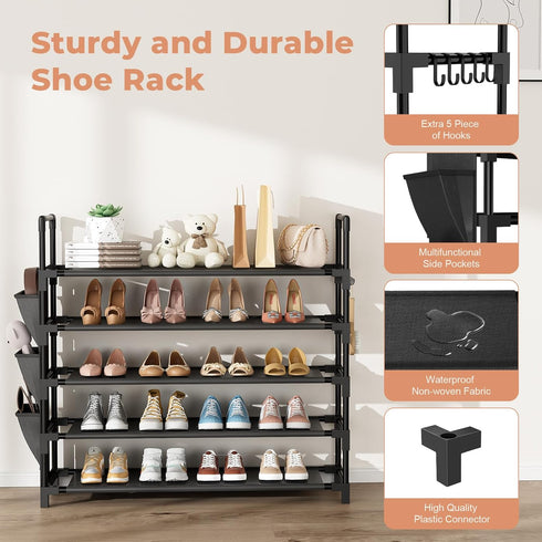 5 20-25 Closet, Tier Shoe Rack, Shoe Organizer Storage for Pair Boot and Sneaker, Stackable Free Standing Shoe Shelf