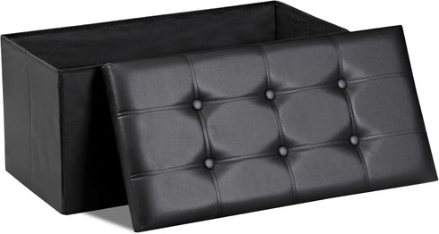 Nouva 30 Inches Ottoman Storage Bench, Folding Design Chest Faux Leather Ottomans Footrest for Bedroom Living Room