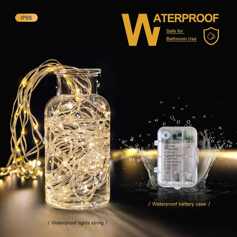 72 72 Inches 180 Fairy Lights for Shower Curtains, Waterproof String Lights for x Shower Curtains Battery Operated Warm