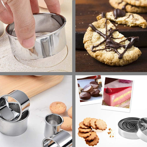 Stainless Steel Round Cookie Cutter Set, 12 Circular Biscuit Cutters, Round Donut Ring Molds for Baking 1.2 Inch Height