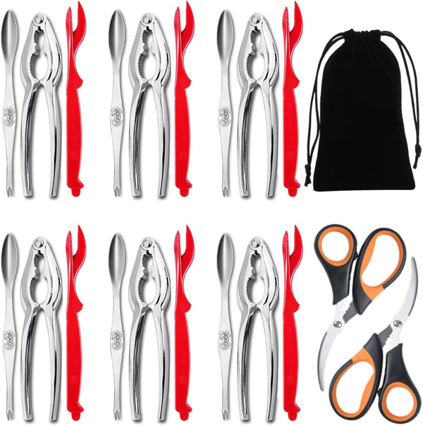 Artcome 21 Piece Seafood Tools Set, Includes 6 Crab Crackers, 6 Lobster Shellers, 6 Wide Crab Forks, 2 Seafood