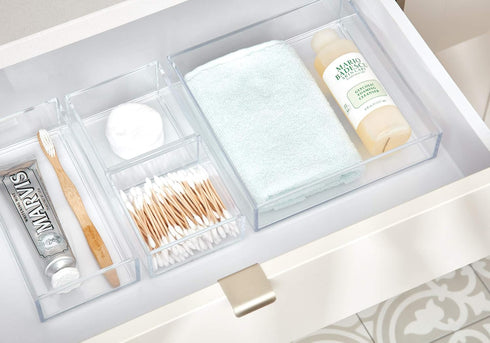iDesign Clarity Plastic Drawer Organizer for Vanity, Bathroom, Kitchen Storage, 8" x 4" x 2", Clear