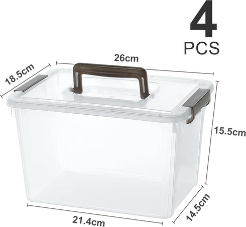 Citylife 4 Packs Clear Plastic Storage Bins with Latching Lids, Stackable Containers for Organizing Toys, Crafts, Tools