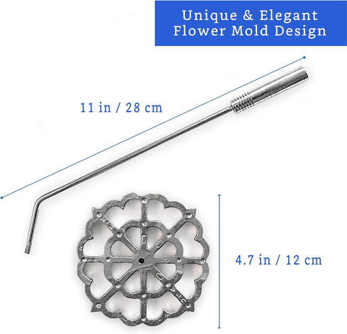 Bunuelos Mold with Handle (4.7 in Cast Aluminum) - Mexican Buñuelos de Viento Mold with Rosette Iron Set
