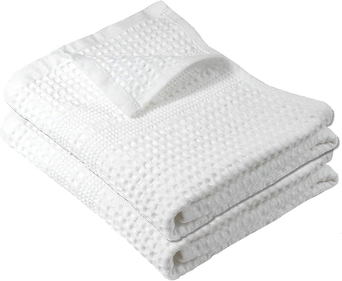 GILDEN TREE Waffle Hand Towels for Bathroom, Quick Dry, Super Absorbent, 100% Cotton, Set of 2, Classic Style (White)