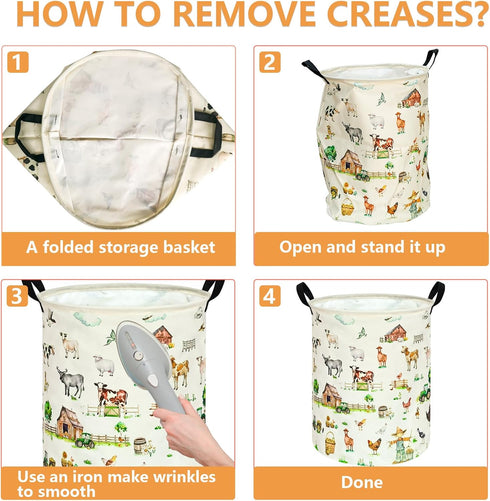 ACMUUNI 19.7 Inch Farm Pattern Round Laundry Clothes Hamper Laundry Basket with Handles,Storage Organizer Bins Laundry
