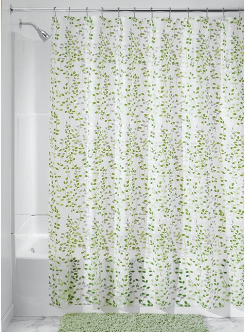 iDesign Vine Bathroom Shower Curtain, Waterproof PEVA, 72" x 72", Green/White