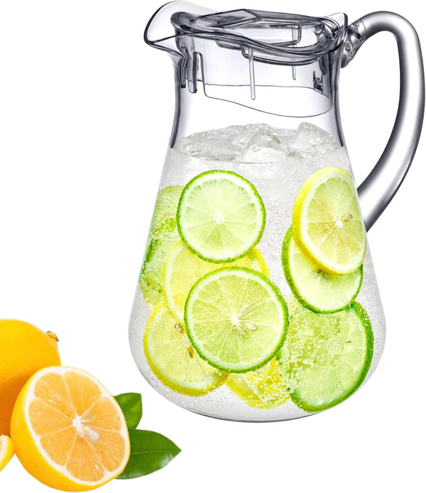 Amazing Abby Droply Plastic Pitcher (64 oz, 2 Quart), Clear Water Pitcher with Lid, BPA-Free