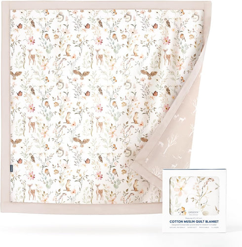 GRSSDER Muslin Cotton Quilt Blanket - Silky Soft and Breathable Baby Blanket