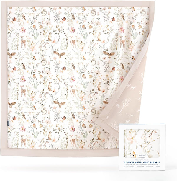 GRSSDER Muslin Cotton Quilt Blanket - Silky Soft and Breathable Baby Blanket