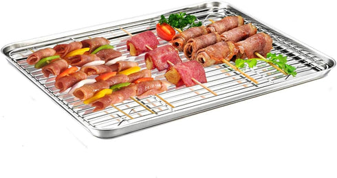 TeamFar Baking Sheet with Rack Set, Stainless Steel Baking Pan Tray with Cooling Rack, Non Toxic & Dishwasher Safe