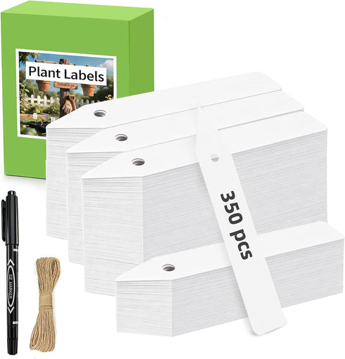 EMBRASUN Plant Labels 350 PCS, Slim White Garden Plant Tags with Holes, PP