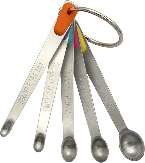 Measuring Spoons Set of 5, Tiny Stainless Steel with Silicone Handle, for Dry or Liquid Ingredients