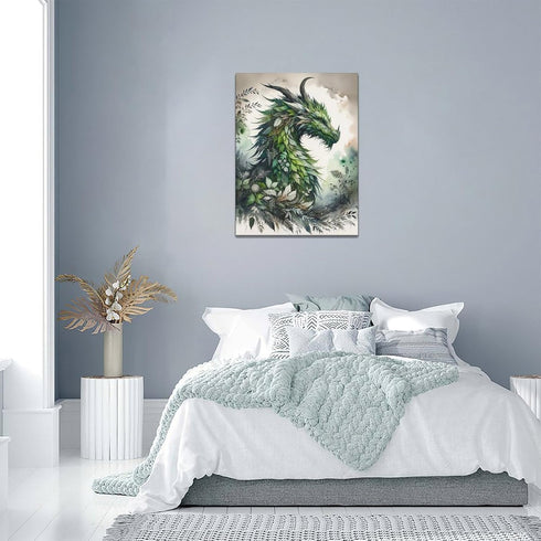 Dragon Wall Art, Green Dragon Pictures, Nature Painting, Modern Home Decoration for Bathroom, Living Room, Bedroom