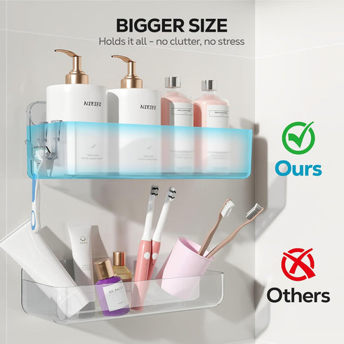 5 Pack Nieifi Adhesive Wall Shelf, Shower Shelves with Soap Holder, Shower Organizer for Bathroom Organization, Clear