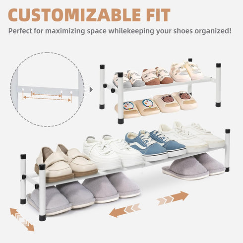 4 Closet, 1 STORAGE MANIAC Expandable Shoe Rack, Pairs Stackable Small Shoe Rack, Metal Adjustable Shoes Organizer