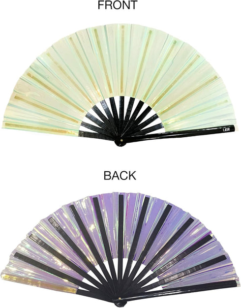 Frost Bite White Mint Fluid Hand Fan - Iridescent Festival Gear, Exclusive Rave Accessory