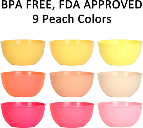 Youngever 9 Pack 10 Ounce Plastic Bowls, Kids Plastic Bowls Set of 9 in Peach Colors