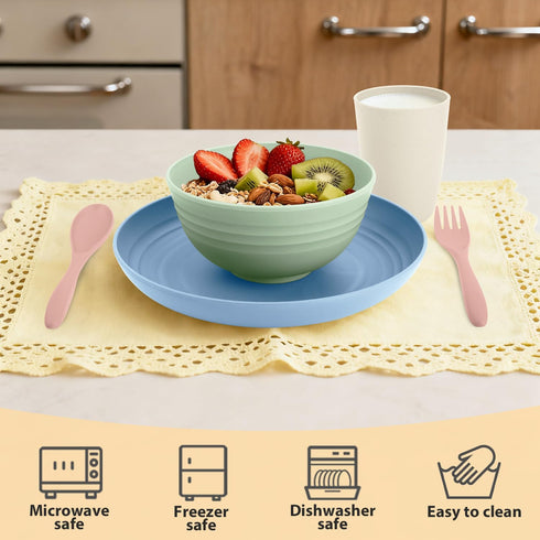 Sets 20 4, Sets, Set, Wheat Straw Dinnerware PCS Service for Unbreakable Kitchen Plates and Bowls Microwave Dishwasher