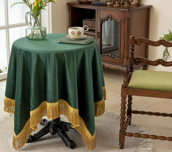 F-CHU Small Square Tablecloth 36 x 36 Inch Velvet Table Cloth Solid Green