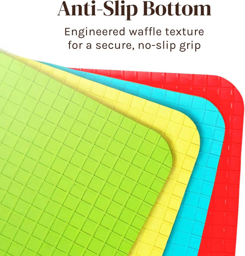 4 Piece Flexible Plastic Cutting Boards for Kitchen, BPA Free, Color Coded with Food Icons