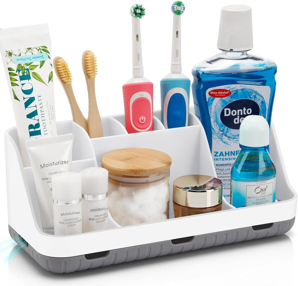 Toothbrush Holders for Bathroom Countertop Organizer, 7 Slots Detachable Kids Electric Toothbrush and Toothpaste