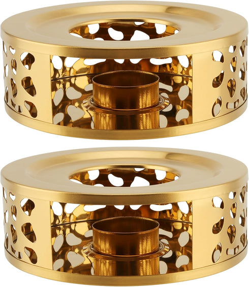 YUENPUN 2 PCS Metal Teapot Warmer Base, Stainless Steel Teapot Warmer with Tealight