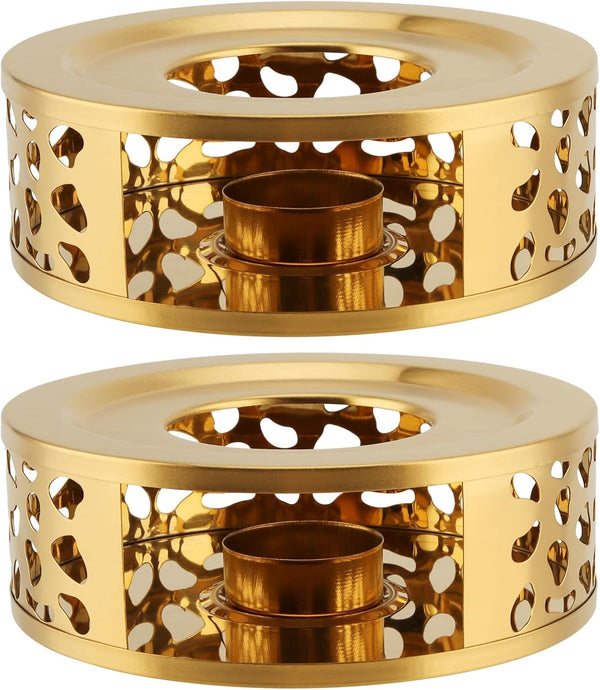 YUENPUN 2 PCS Metal Teapot Warmer Base, Stainless Steel Teapot Warmer with Tealight