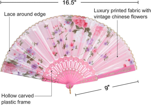 BABEYOND 8pcs Floral Folding Hand Fan, Vintage Handheld Lace Folding Fan with Different Flower Patterns for Wedding