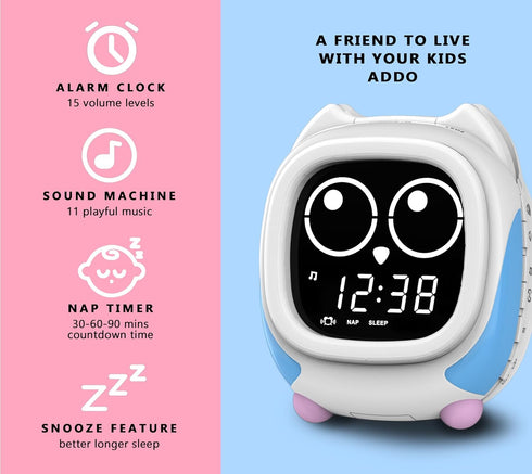 iTOMA Owl Kids Sleep Training Clock, Toddler Bedtime & Wake Up Trainer with Night Light, White Noise, Bluetooth