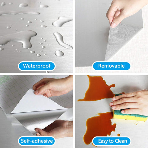 CRE8TIVE 12"x354" Brushed Silver Stainless Steel Contact Paper, Removable Waterproof Kitchen Wallpaper for Appliances