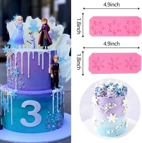 Rainmae 6 Pcs Christmas Snowflake Silicone Fondant Molds, 3D Winter Frozen Party Cupcake Topper Decorating Tools