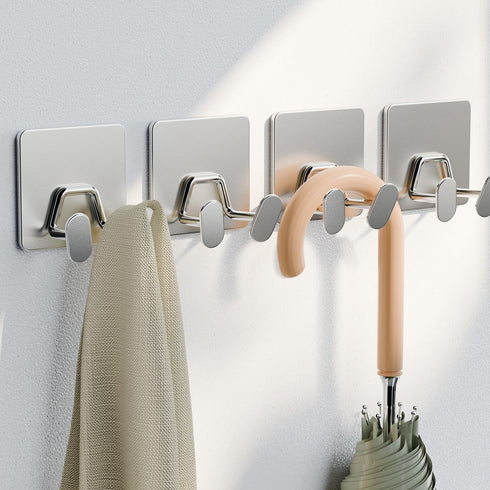 susswiff 4-Pack Adhesive Shower Hooks for Inside - Extra Sticky Stainless, Razor Holder Shower Accessories, Wall