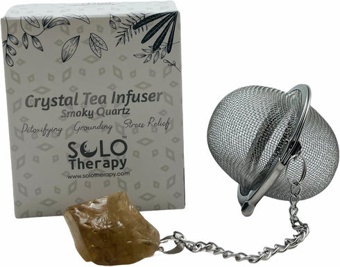 Crystal Tea Infuser, Smoky Quartz Stainless Steel Ball Mesh Strainer with Extended Chain Hook for Fine Loose Tea