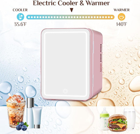 Mini Fridge for Bedroom, 4L Skincare Fridge with Dimmable LED Light, Cooler & Warmer for Makeup, Office, Car, Dorm, Pink