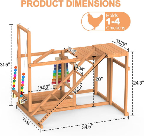 Chicken Coop, Chicken Perches with Swing Toy & Ladder & Platforms & Food Storage, Poultry Coop Cage Accessory Toy