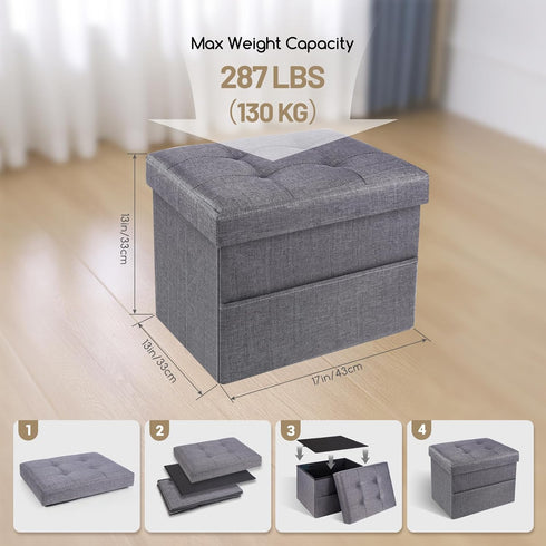 DIDIBIRD Room,Bedroom,Office,Dorm,287 lb Capacity,17x13x13in,Grey Storage Ottoman,Folding Ottomans with Storage,Linen