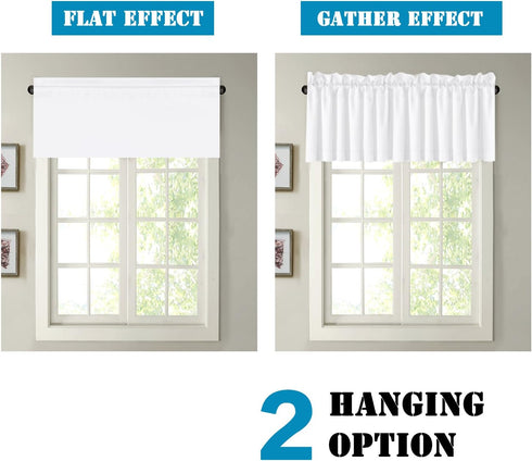 H.VERSAILTEX 2 Panels White Valance for Windows | Natural Blackout Curtains for Small Windows, 52" W x 18" L