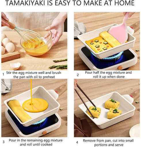 Tamagoyaki Pan,Japanese Omelette Pan,White Tamagoyaki Egg Pan, Non Stick Rectangle Pan,Small Frying Pan 6 X 7 Inch by SLONUVLND