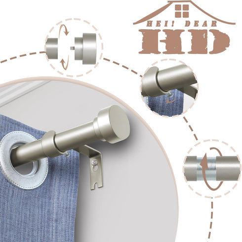 HEI! DEAR Silver Curtain Rods, 18 to 60 Inch (1.5-5ft), 1 Inch Heavy Duty Adjustable Curtain Rod Set, Modern Decorative