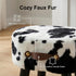 Small Footstool with Handle, Faux Fur Ottoman Foot Rest with Padded Seat, Curved Foot Stool with Wooden Legs, Portable