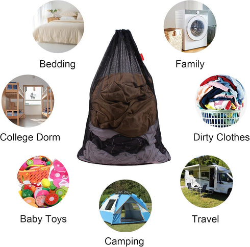 Mesh Laundry Bag Heavy Duty Drawstring Bag, 24 x 36 Inches, 2 Pack for College and Travel