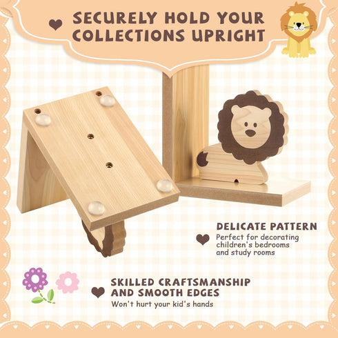 2 Harloon Pcs Animal Bookends for Kids Wooden Decor Safari Bookends Decor for Girl Children Bedroom Home(Lion Elephant)