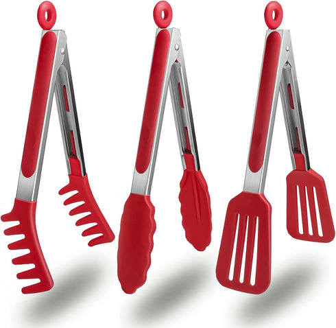 HST 3 Pack Kitchen Tongs, Non Stick Stainless Steel 9 Inch Tongs with Silicone Tip for Cooking BBQ Baking
