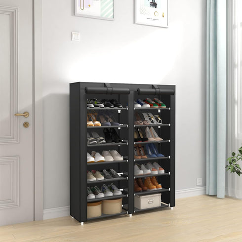 7-Tier Closet 28 JIUYOTREE Shoe Storage Organizer with Dustproof Cover - Cabinet Shelf Holds up to Pairs - For Doorway