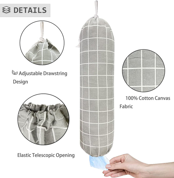 SYIPO Plastic Bag Holder, Wall Mount Organizer for Grocery Storage with Drawstring (Check Gray)