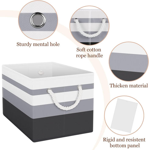 Collapsible Storage Bin, Large Storage Basket for Organizing, 3 Pack with Rope Handles, Gradient Grey Storage Containers