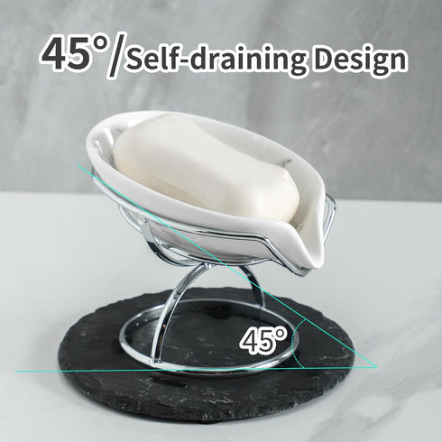 Dobbyby Leaf-Shaped Soap Dish Premium Ceramic Soap Bar Holder with Self-Drainage System Bar Soap Holder for Shower