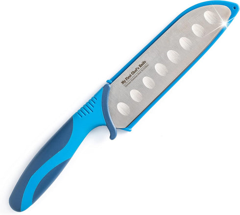 My First Chef's Knife for Children - Royal/Navy with Protective Safety Sheath, German Stainless Steel