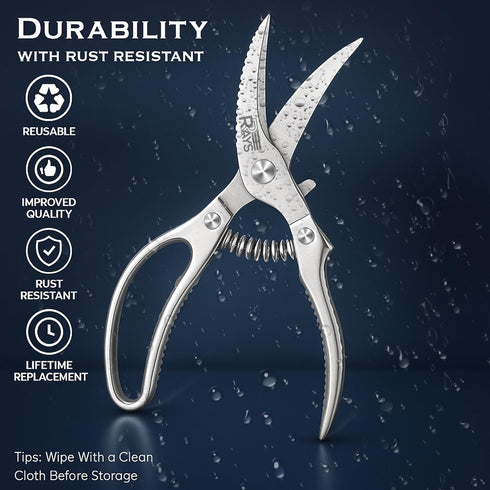 Heavy Duty Poultry Shears Meat Shears with Non-Slip Handle | Kitchen Shears for Chicken, Turkey, Bone, Vegetables